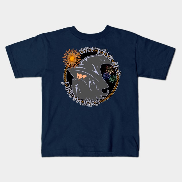 Greyhame Fireworks Kids T-Shirt by AngryMongoAff